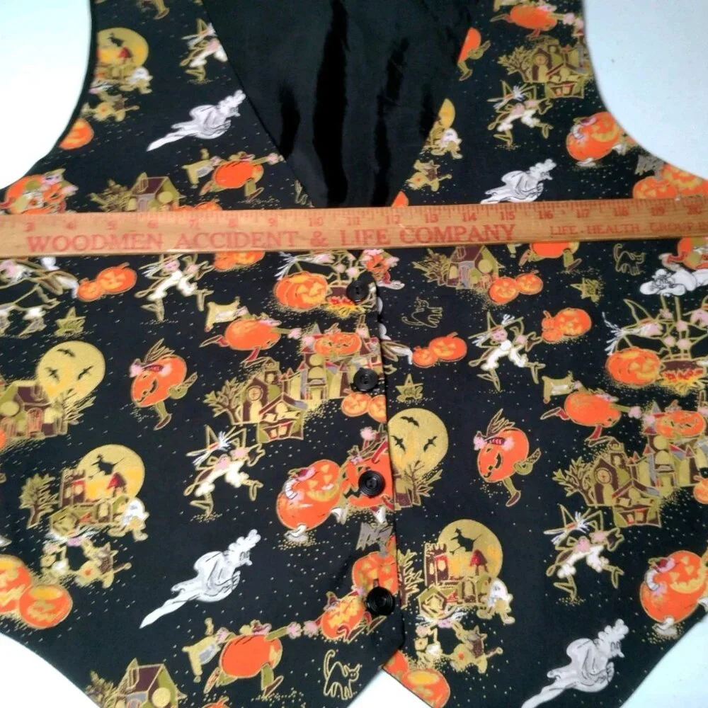 Vintage 1990s Halloween Vest Women Large Black Pumpkin Witch Ghost Novelty - Picture 3 of 16